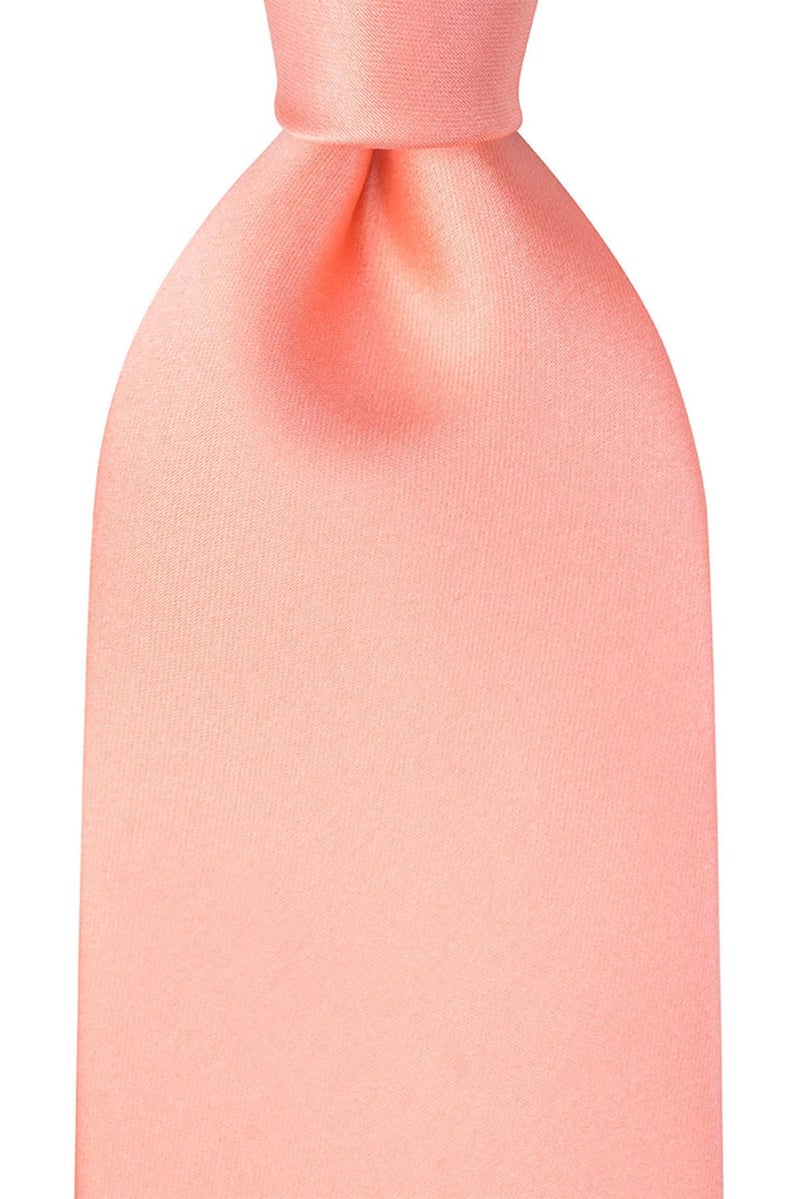 KissTies Mens Peach Satin Tie Set Solid Ties For Men Necktie + Pocket Square - Image 3